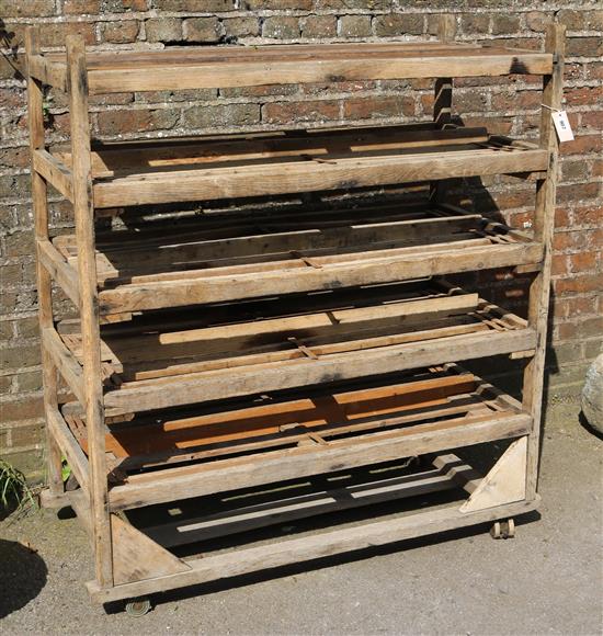 Wooden factory shelves